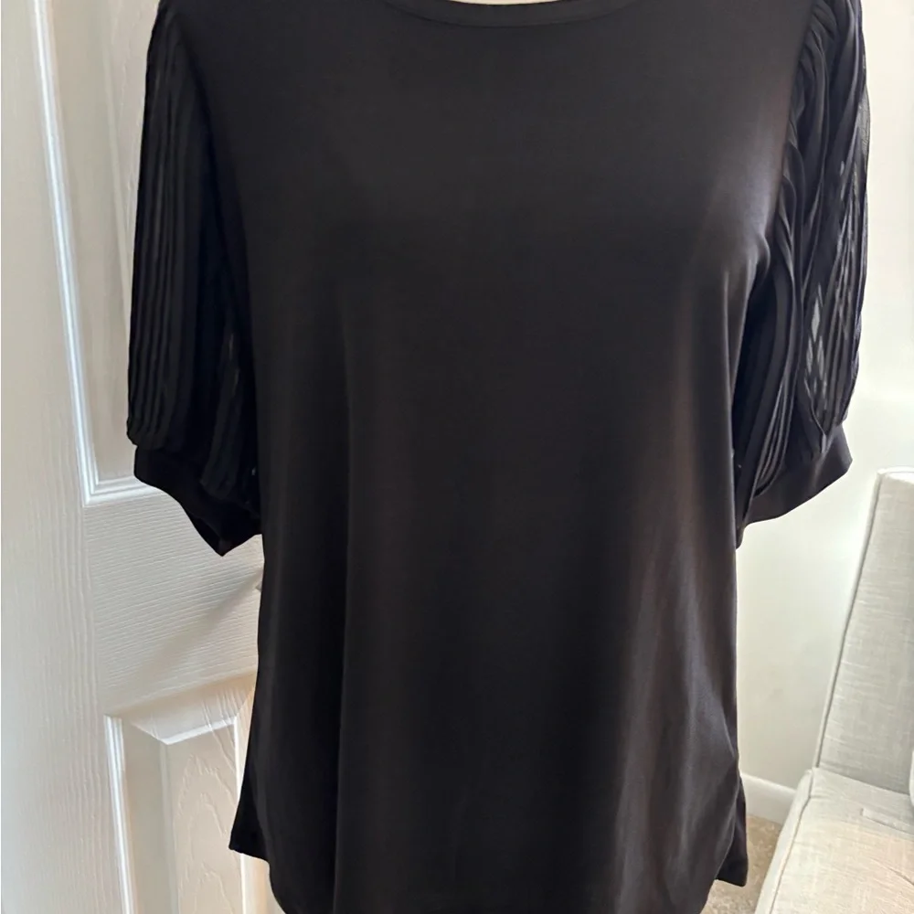 NWT! 89th & Madison Black Sheer Pleated Sleeve Blouse – Size Large - Picture 4 of 7